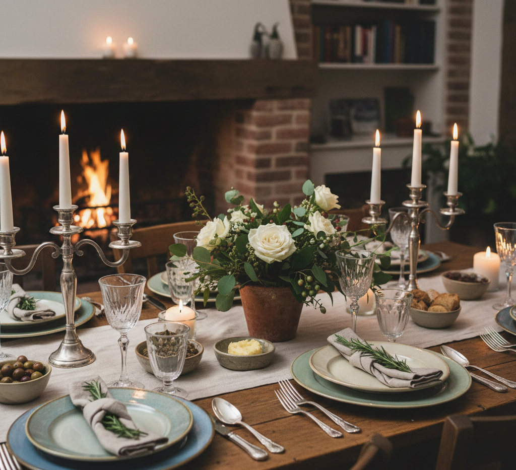 Intimate dinner party table setting